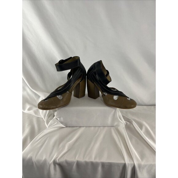 Fly London Fly Girl Block Heel Taupe & Black Leather Shoes - Picture 7 of 16